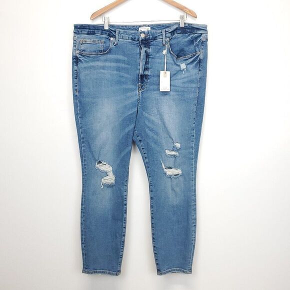 Good American Good Legs High Waist Ripped Skinny Jeans Indigo286 Plus Size 26 - Picture 6 of 13